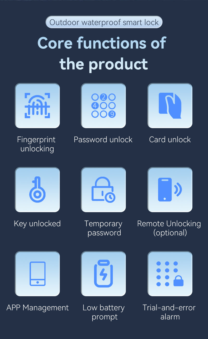 B1 Outdoor waterproof smart lock Easy to install without wiring, and automatically locks upon entry and exit The safety anti-theft Hall sensor technology automatically locks when the door is closed