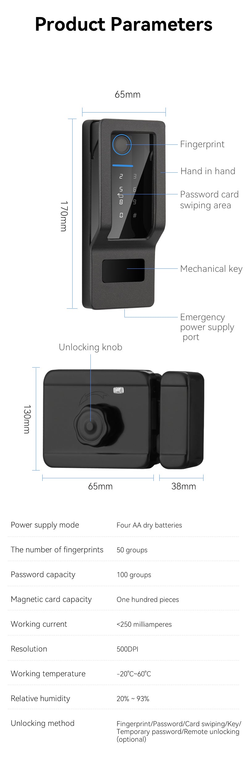 B1 Outdoor waterproof smart lock Easy to install without wiring, and automatically locks upon entry and exit The safety anti-theft Hall sensor technology automatically locks when the door is closed