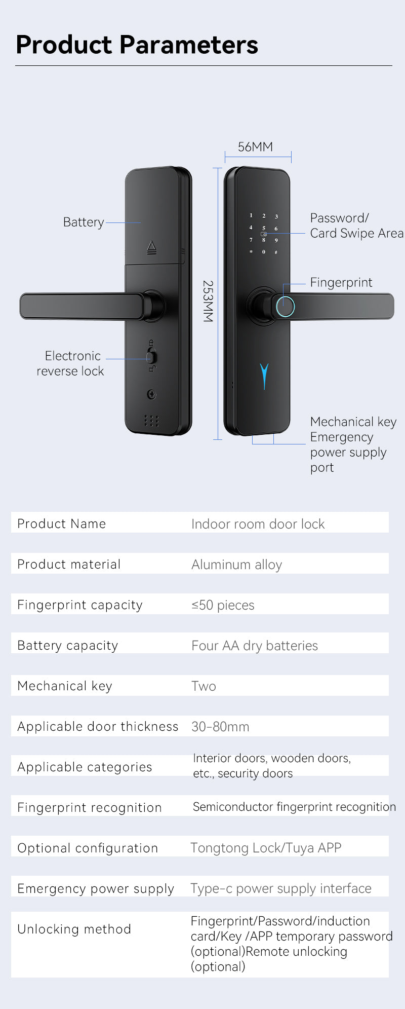 H7 Indoor fingerprint smart lock