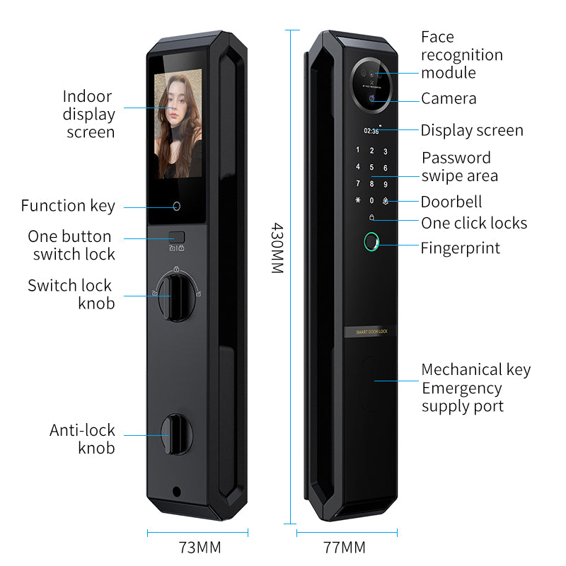 K03  3D facial recognition smart lock, active real-time monitoring, remote video intercom, quick fingerprint recognition, APP intelligent management, remote one-click unlocking