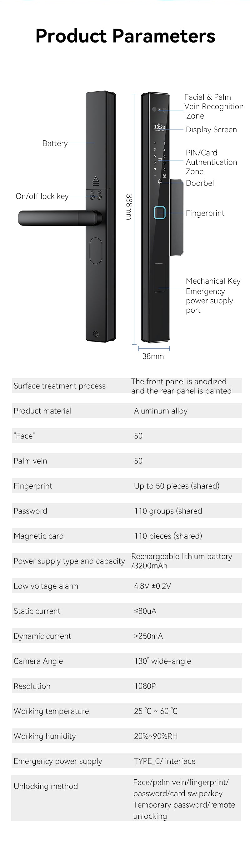 D1 Palm Vein & Facial RecognitionFully Automatic Smart Lock