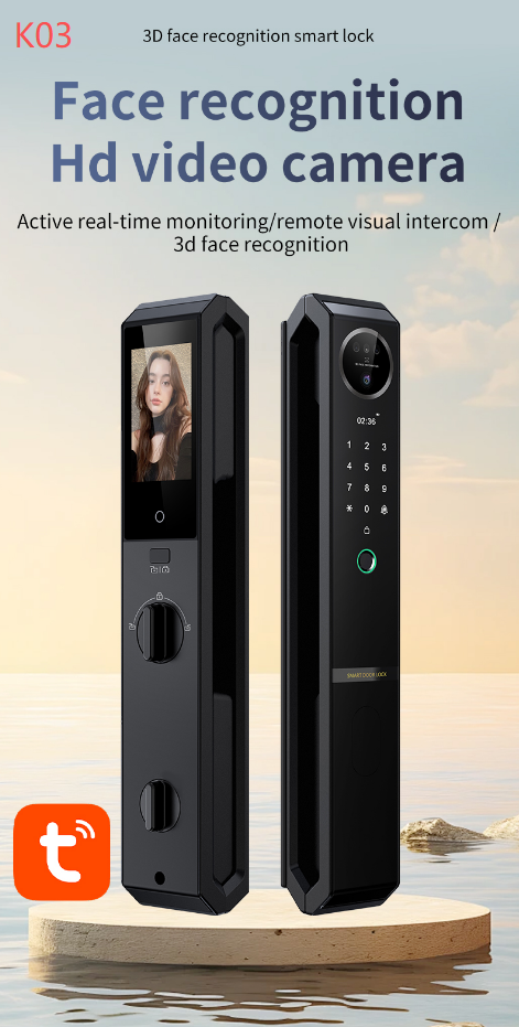 K03  3D facial recognition smart lock, active real-time monitoring, remote video intercom, quick fingerprint recognition, APP intelligent management, remote one-click unlocking