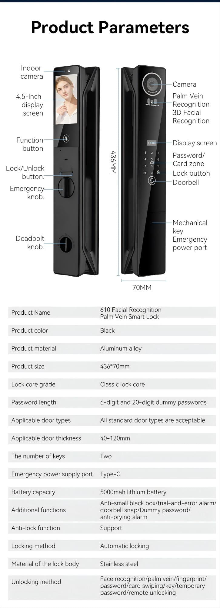 H03  Fully automatic/doodle visual intercom single camera 4.5-inch screen + 3D face recognition model