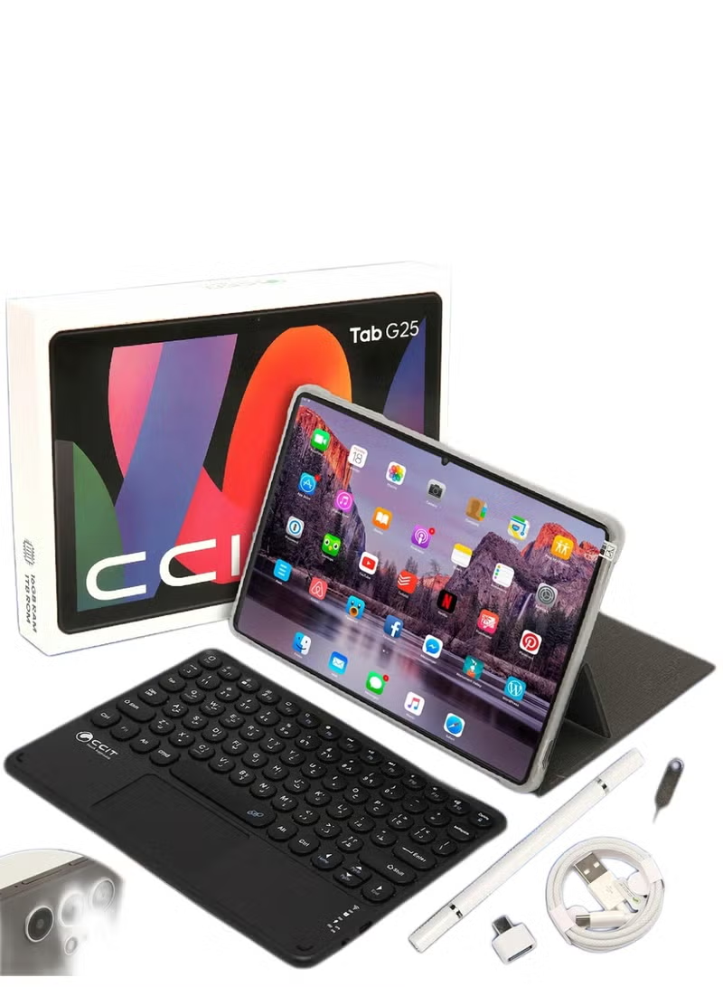 CCIT Tab G25 10.1" Android Tablet with Keyboard & Stylus Dual SIM WiFi 16GB RAM + 1 TB ROM Type-C Charging Kids & Adults Productivity Bundle